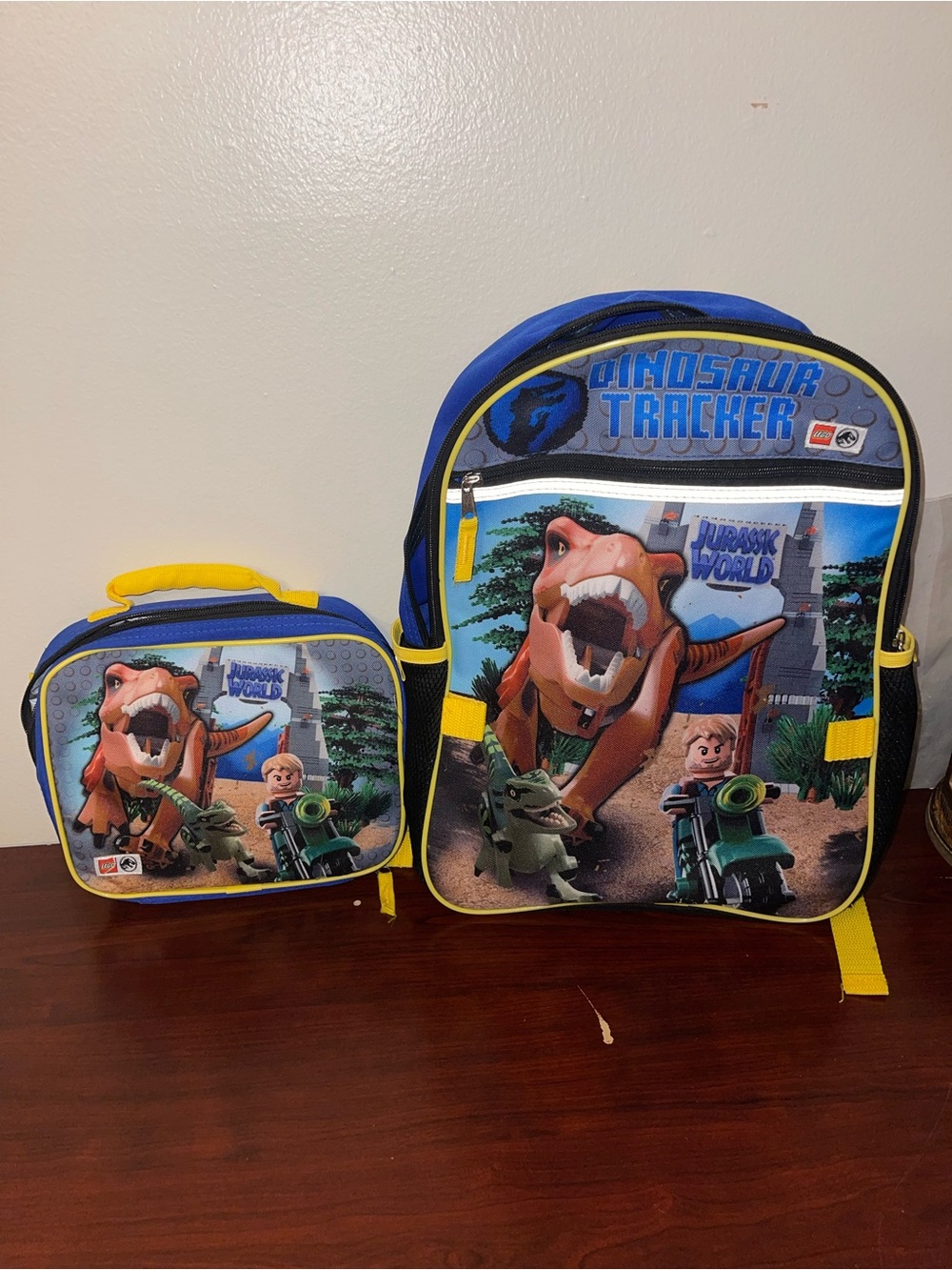 Lego Blue and Yellow Jurassic World Dinosaur Tracker Backpack & Lunchbox